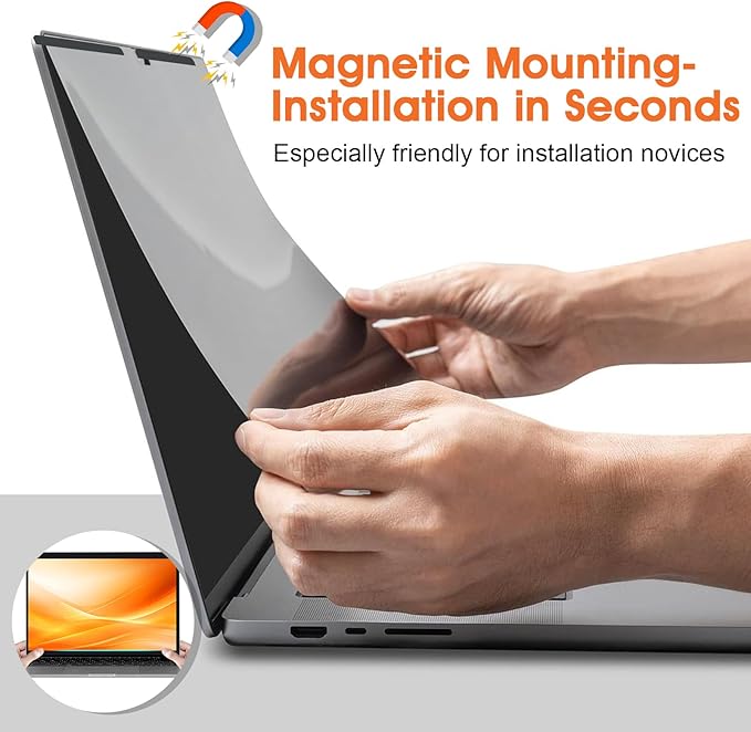 Magnetic Laptop Privacy Screen 15.6 Inch 16:9- Removable Anti-Glare Blue Light Filter, Computer Privacy Screen Shield Compatible with 15.6'' Hp Acer Asus Lenovo Dell Samsung Portable Monitor