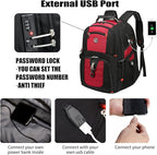 SHRRADOO Extra Large 50L Travel Laptop Backpack with USB Charging Port, College High School Backpack Airline Approved Business Work Bag Fit 17 Inch Laptops for Men Women,Red