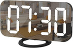 Digital Clock Large Display, LED Alarm Electric Clocks Mirror Surface for Makeup with Diming Mode, 3 Levels Brightness, Dual USB Ports Modern Decoration for Home Bedroom Decor-Black