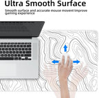 Gaming Mouse Mat Forest Background Pattern XXL XL Large Mouse Mat Long Extended Mouse Pad Desk Mat Non-Slip Rubber Mice Pads Stitched Edges Thin Pad (Topographic Map White)