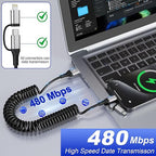 USB to USB-C and Lightning Cable Combo, 2 in 1 Coiled iPhone Charger Cable Apple Carplay & Android Auto, [MFi & 3A Fast Charge] Retractable Lightning and USB C Cable Cord for iPhone 16/15/14/Android