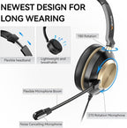 Wantek USB Headset with Microphone, Type-c/USB/3.5mm Jack 3-in-1 PC Headset, Wired & Noise Cancelling Headphone with Volume Control for Call Centers, Skype, Zoom, Home Office, 0nline Courses