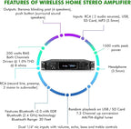 Home Audio System Kit - 7.2 Channel 1500W Bluetooth Amplifier w/ 8 Qty of 8" Framed Ceiling Speakers 300 W Each, 4-Ch Speaker Selector, 2 Qty of Mic, 250 ft Speaker Wire & Remote by Vaiyer