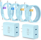iPhone 16 15 Pro Max Charger Fast Charging,45W Dual Port USB C Fast Charger Block [2-Pack] & Extra Long 60W 3/6/10/10FT USB C Cable - PD Quick Adapter 3.0 for iPhone 16 15/16 15Pro/16 15 Plus.