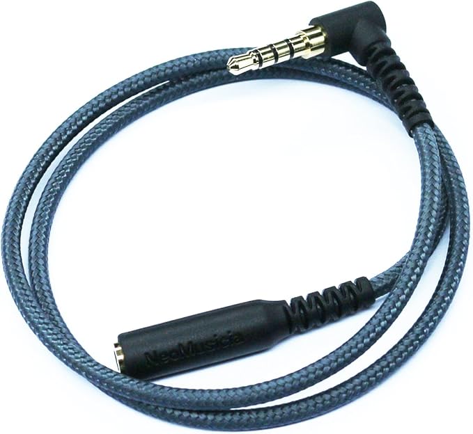 50cm(1.5ft) Right Angle 4 Pole 3.5mm 1/8 inch Male to 4 Pole 3.5mm 1/8 inch Female Stereo Audio Headphone Earphone Extension Cable Adapter Cord Tangle-Free Braided Wire
