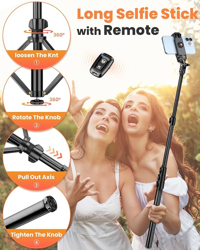 Phone Tripod, 85" Tall Tripod for iPhone with Gooseneck and Remote, Overhead Phone Stand for Recording Watching Cooking Fitness Vlog, Compatible with iPhone Android, Black