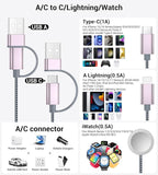 Temdan for Travel Essentials,3 in 2 USB C Cable for Apple Watch Charger/iPhone 16 Charger/Lightning,Multi Charging Cable Cord,Vacation Camping Essentials,Portable Designed for iWatch &iPhone 16-12-4FT