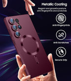Magnetic for Samsung Galaxy S25 Ultra Case [Compatible with MagSafe][Built-in Camera Lens Protector] Slim Soft Silicone Bumper Shockproof Metallic Luster Phone Shell (Burgundy)