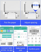 Bluetooth Thermal Label Printer, Wireless 4x6 Shipping Label Printer for Small Business & Shipping Package Compatible with Android, iOS, Windows & Mac, Used for Amazon, Ebay, Shopify, USPS Etc
