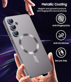 Magnetic for Samsung Galaxy S24 Plus Case [Compatible with MagSafe][Built-in Camera Lens Protector] Slim Soft Silicone Bumper Shockproof Metallic Luster Phone Case (Gray)