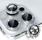 Choiche Compatible for iPhone 15 Pro/iPhone 15 Pro Max Camera Lens Protector Bling, 9H Tempered Glass Camera Cover Screen Protector Metal Ring Decoration Accessories (Glitter-Silver)