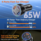 65W USB C Car Charger, 5 Pack 4-Port PD Super Fast Charging Type C Car Charger for Multiple Devices, Cigarette Lighter Adapter, USBC Phone Adapter for iPhone 16/16e/15 Pro Max,Samsung S25,iPad,Pixel