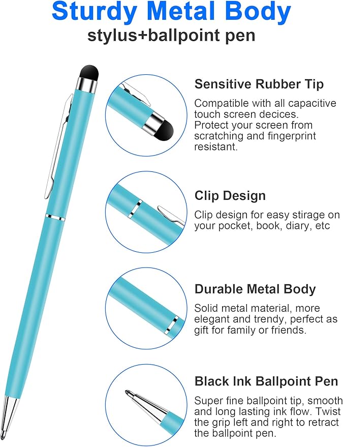 innhom 12 Pack Stylus Pens for Touch Screens Stylus Pen for ipad Compatible with iPad iPhone Tablets Samsung Kindle and Black Ink Ballpoint Pens-2 in 1 Stylists Pens