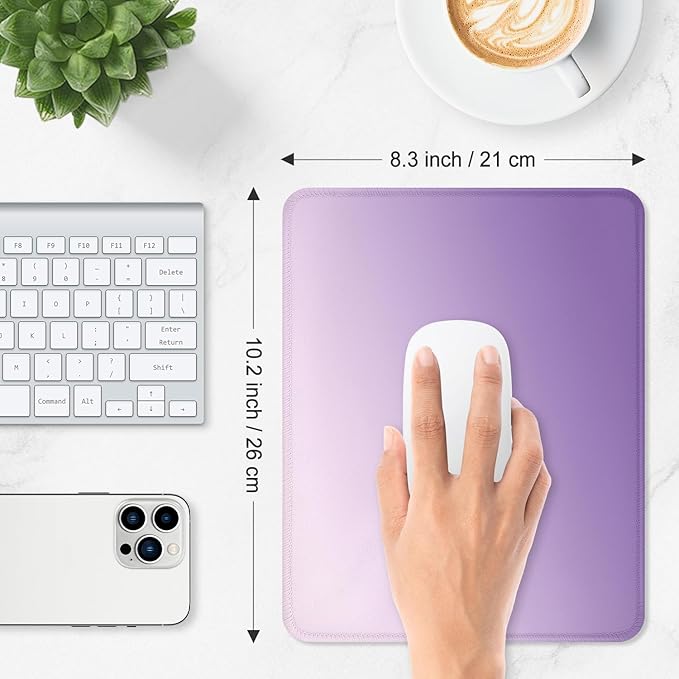 ITNRSIIET Mouse Pad Non-Slip Rubber Base Smooth Surface Stitched Edges Waterproof Durable Compatible with All Mice for Office & Gaming, Desk Accessory, 10.2x8.3x0.12 inch, Lavender Gradient