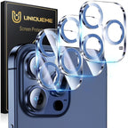 UniqueMe for 3 Pack iPhone 15 Pro/iPhone 15 Pro Max Camera Lens Protector, [Drop Protection] [Case Friendly] 9H+ Tempered Glass Camera Cover Screen [Update New Version] - Glitter Blue