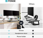 Fenge Dual Monitor Stand, 42.5 Inch Monitor Riser for Desk, Wood Desk Shelf for 2 Monitors, 2 Tier Monitor Shelf with Headphone Stand & Phone Holder