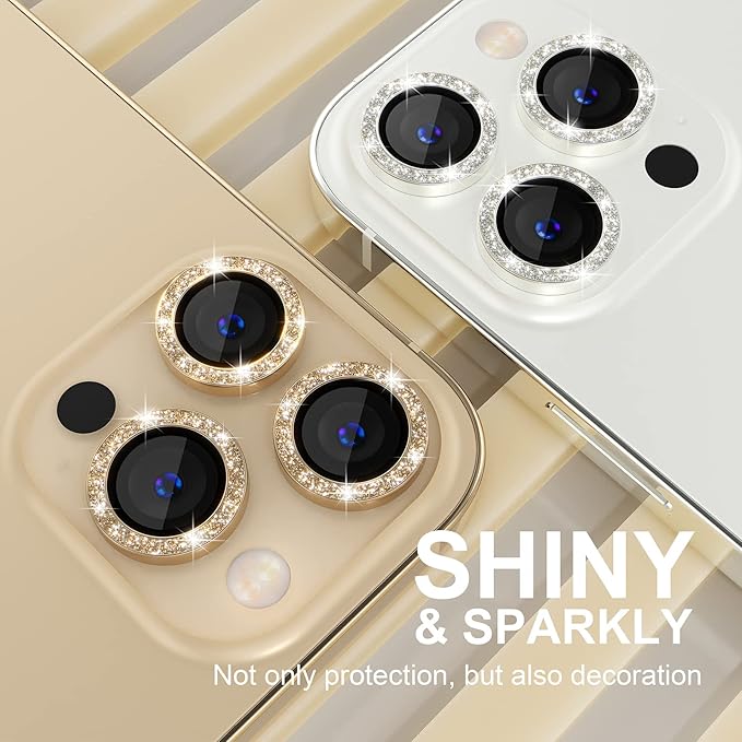 Choiche [3+1 for iPhone 13 Pro/iPhone 13 Pro Max Camera Lens Protector Bling, 9H Tempered Glass Camera Cover Screen Protector Metal Ring Decoration Accessories (Glitter-Silver)