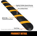 Heavy Duty Speed Bumps for Driveway, 84" Rubber Speed Bumps, 1 Pack 2 Channel Modular Traffic Speed Bump Hump Cable Protector Ramps for Asphalt Concrete Gravel Driveway Road with 2 End Caps, 6 Spikes