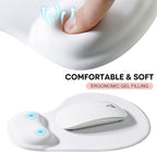 JIKIOU Mouse Pad, 2 Pack Ergonomic Mouse Pads with Comfortable Gel Wrist Rest Support and Smooth Cloth, Non-Slip PU Base for Easy Typing Pain Relief Durable and Easy to Clean Small White