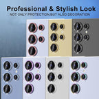 for Samsung Galaxy S25 Ultra Camera Lens Protector, Individual Metal Ring Tempered Glass Lens Cover, [Strong Adsorption] Scratch Resistant Ultra-Thin HD Clear Lens Cover, 1 Set-Purple Sparkly