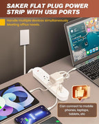 Saker Outlet Concealer Power Strip, 8FT Surge Protector Flat Extension Cord with 3 Outlets and 3 USB Ports, Outlet Cover Baby Proofing for Kitchen, Home and Office (8FT)