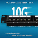 Rapink Patch Panel 24 Port Cat6 10G Support, Network Panel UTP 19-Inch, Wallmount or Rackmount 1U Ethernet Patch Panel Punch Down Block for Cat6, Cat5e, Cat5 Cabling