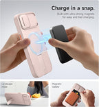 SURITCH for iPhone 13/14 Case with Magnetic Camera Slide Cover and Adjustable Kickstand, Compatible with MagSafe, Shockproof Bumper Case Slim Protective Cover for iPhone 13/14 6.1 Inch, Pink