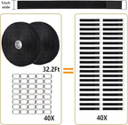 2 Rolls 32.2ft 1 Inch Wide Cable Ties, Jumpso Adjustable Fastening Zip Ties Hook and Loop Straps with 40 Metal Buckles, Reusable Nylon Cinch Straps for Organizer, Black