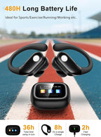 Wireless Earbuds, ENC Noise Cancelling Sport Ear Buds with Multifunctional Touch Screen, Bluetooth 5.4 Headphones, Bass Stereo Sound, 5 EQ Over The Ear Earbuds for Sports/Workout/Gym-Black