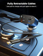 【Upgraded】 SUPERONE Retractable Car Charger 4 in 1, Fast Car Phone Charger with Cord 2.6ft, USB C and Apple Car Charger Adapter, Compatible with iPhone 16 15/15 Pro Max/14/13/12/11, Galaxy, Pixel