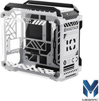 MegaPC Mino Open-Frame ATX Gaming Case – Industrial Design, Tempered Glass Panels, High Airflow, ARGB Lighting, USB-C Port (Black/White/Print Stream, with Fans Only)