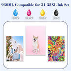 Pristar 8 Pack 32XL 31 Ink Compatible with HP 31 32XL Ink Bottle Set Replacement with HP Smart Tank 6001 5101 651 5000 7301 7001 7602 5102 Plus 551 455 457 450 (165 ML 32XL Black, 100 ML 31 CMY