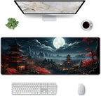 Japanese Full Moon Large Mouse Pad,Gaming Keyboard Desk Pad,Extended Mouse Mat Non-Slip Rubber Base with Stitched Edges for Office Game Home XL 31.5"x11.8"