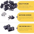 Swpeet 120 Pack Black 1/4 Inch Nylon Plastic R-Type Cable Clips Clamp Kit, Nylon Screw Mounting Cord Fastener Clips with 120 Pack Screws for Wire Management (1/4 Inch, Black)