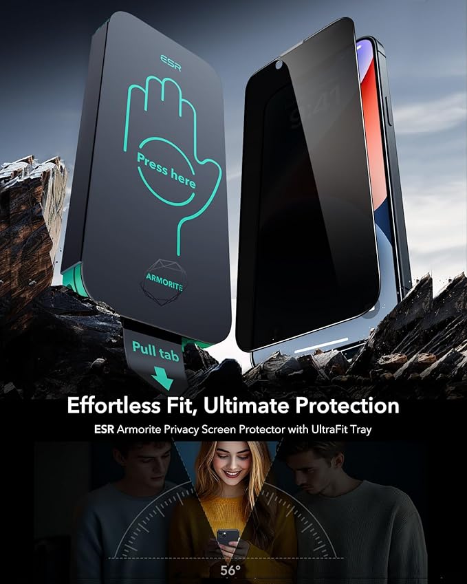 ESR 3 Pack 9H+ Glass for iPhone 13 Pro Max/iPhone 14 Plus Privacy Screen Protector, [Military Grade Shatterproof & Longest Durable] Armorite Anti-spy Tempered Glass with UltraFit Tray