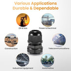 QILIPSU 50pcs 1/2" NPT Cable Gland Waterproof IP68 Nylon Cable Pass Through Cord Grip Connector Strain Relief Wire Grommet