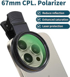 67mm Clip-on CPL Phone Camera Lens Filter, Polarized Camera Lens CPL Filter for iPhone 16 15 Pro Max Plus 14 13 Pro Max Mini 12 11 X XS Max Galaxy