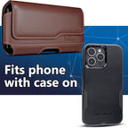 DeBin Holster for Large iPhone Plus, ProMax 16 15 14 13 12 11 Xs Max - Cell Phone Belt Holder Case with Clip Carrying Pouch Cover (Fits Phone with Protective Case on) Brown