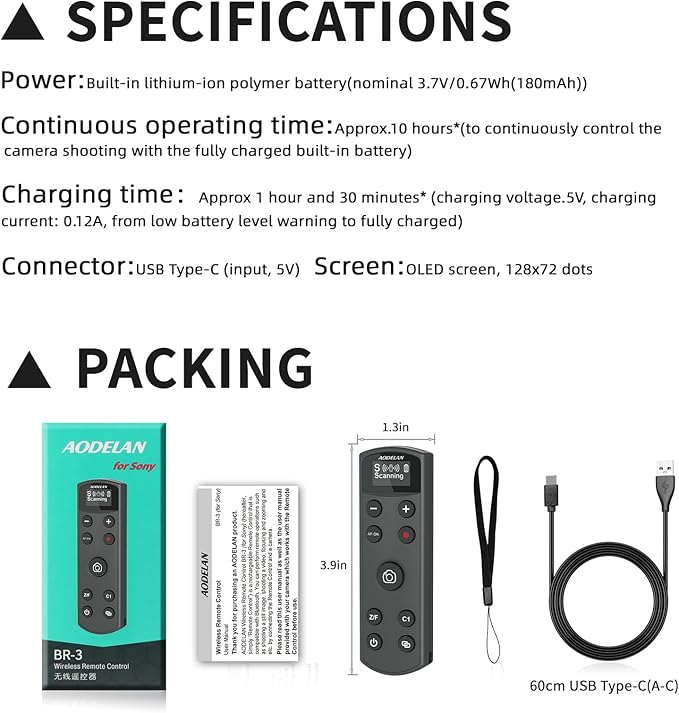 for Sony Camera Wireless Remote Control,Rechargeable Shutter Release with OLED Screen for Sony ZV-1,ZV-E10, A6400, A6700, A7C,A7III,A7IV,RX100 VII, DSC-RX0 II,DSC-RX100 VII, Replace RMT-P1BT