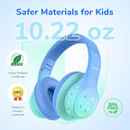 EarFun K4 Kids Bluetooth Headphones, Wireless Headphones with LED Lights, 74/85/94dBA Volume Limited, Built-in Mic, 90H Playtime, Bluetooth 5.4 Over Ear Headphone for iPad/Tablet/PC/School (Green)