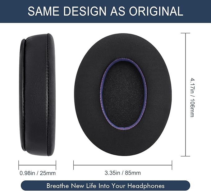 Ice Silk Fabric Replacement Earpads Cushions for HyperX Cloud/Alpha, Audio Technica M50X/M40X, Sony MDR 7506, Turtle Beach Stealth 400/600, & More - Ear Pads with Memory Foam & Added Thickness