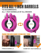 MAXRICH T Barbell Clamp 1 inch Multiple Sizes & Adjustable Weight Clips for Barbell Quick Release Barbell Clips|Barbell Collar Bar Locks for Weight Lifting (ROSE)