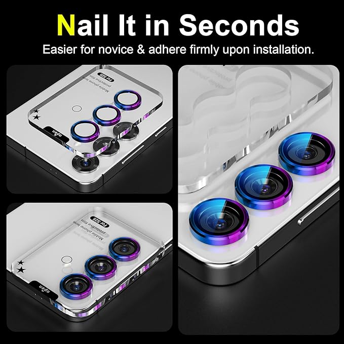 YWXTW Camera Lens Protector for Samsung Galaxy S25 Accessories [1:1 Fit & Ultra Clarity] 9H Tempered Glass Metal Individual Ring Camera Cover Screen Protector for S25, Case Friendly (Multi-Coloured)