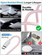 2 Pack Charging Cable for Apple Watch Charger/Samsung/iPhone Charger,Car/Office/Camping/Travel Essentials,Type C Cable Cord for iWatch Ultra/10-2/iPhone 16-11/Samsung S25-S20,iPad,airPods-Pink