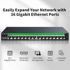 STEAMEMO 16-Port Gigabit Ethernet Switch | Smart Managed with VLAN & QoS | Plug & Play Desktop/Wall Mount Network Switch | Metal Enterprise Switch(Includes Power Adapter)