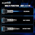 BLUEFIRE MRT-1117K Cordless Butane Soldering Iron Kit Portable Multi-Purpose Mini Torch for Electronics, Jewelry, Welding & Brazing|Self-Igniting,Flame Control,Light Weight,Rapid Heat Up,Inflatable