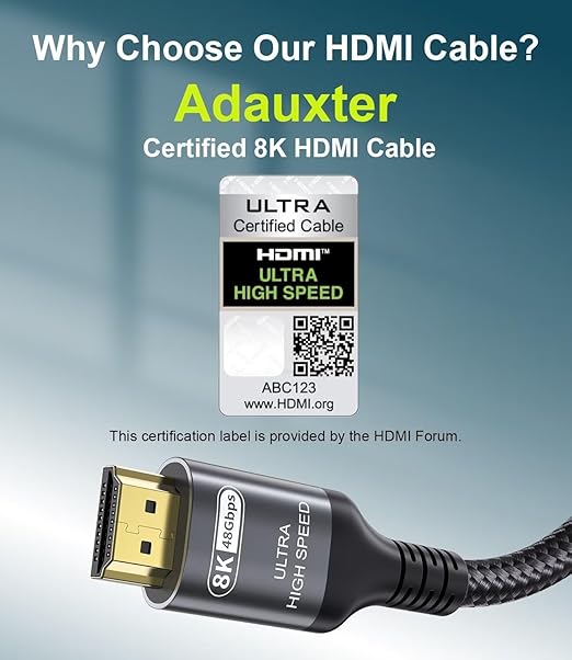 Certified 10K 8K HDMI 2.1 Cable 10 FT, 48Gbps Ultra High Speed HDMI Cable with Ethernet 4K 240Hz 165Hz 144Hz 120Hz 8K60Hz eARC HDCP2.3 HDR10+ PC Laptop TV Monitor Projector