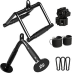 Mikolo Cable Attachments for Gym, Heavy-Duty Cable Machine Attachment Set with LAT Pulldown, V Bar, Double D Handle, Ankle Straps, and Barbell Clamps for Home Gym