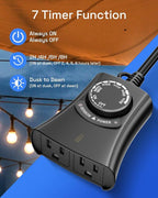 HBN Outdoor Light Timer with Remote Control, Waterproof Light Sensor Timer, 100 ft Wireless Range, 2 Grounded Outlets for Christmas Lights, 15A 1/2HP Heavy Duty