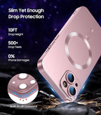 Magnetic for iPhone 15 Case [Compatible with MagSafe][Built-in Camera Lens Protector] Slim Soft Silicone Bumper Shockproof Metallic Shine Phone Case (Rose Gold)